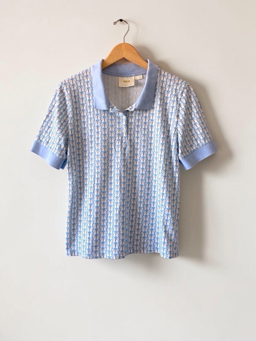 Maeve by Anthropologie, Butterfly Print Polo, Women, L, Preppy, Blue